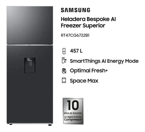 Heladera Samsung Rt47cg6722b1 Inverter 457 L Black Dispenser Negro
