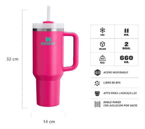 Vaso Stanley Quencher Heatwave Passion Pink Térmico 1.18l Cs Rosa Passion Pink