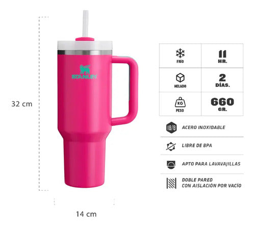 Vaso Stanley Quencher Heatwave Passion Pink Térmico 1.18l Rosa Passion Pink