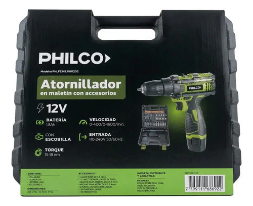 Taladro Percutor Inalámbrico Philco Pt12ase2p 18nm 1800m/min Verde Musgo 50