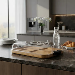 Bandeja De Bamboo Con Tapa Acrílico Para Picadas Marrón Claro