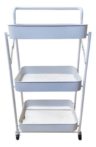 Carro Organizador Metal Blanco Plegable 3 Estantes Ruedas Cs Blanco