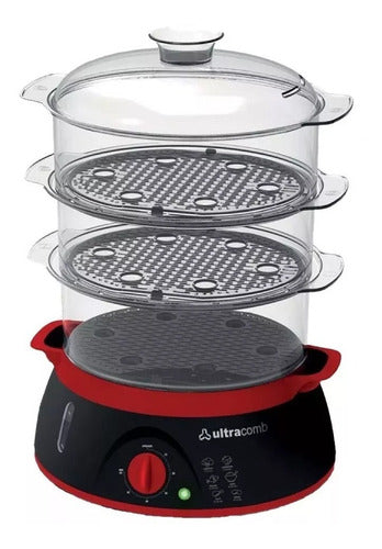 Ultracomb Vp4603 Vaporera Electrica 8.5l 900w 3 Bandejas Color Negro Y Rojo