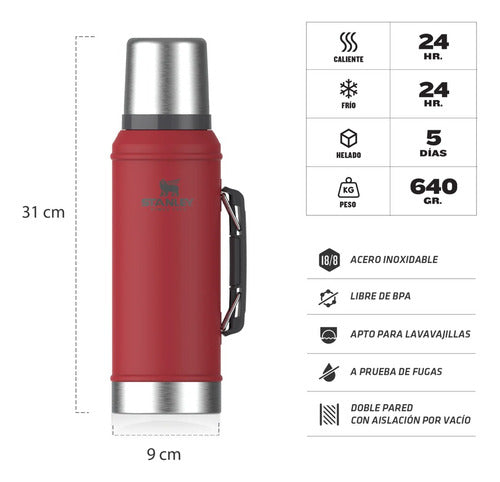 Termo Stanley Clásico 950ml Inx Manija Tapon Cebador Rojo Ct