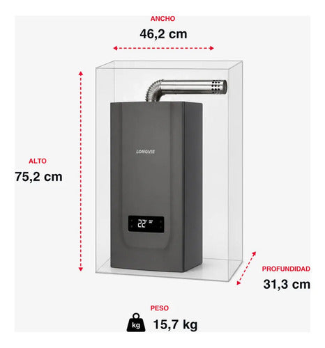 Calefón A Gas 16 L/min Digital Tiro Forzado Longvie Cf16g-n Gris Oscuro Gn