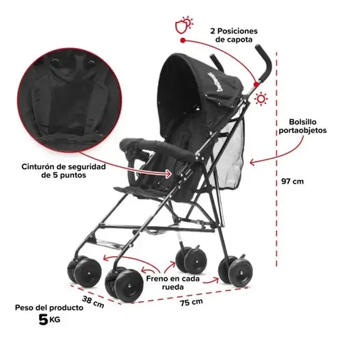 Cochecito Para Bebes Paraguitas Bebesit Plegable Tours Color Negro Estructura Negro