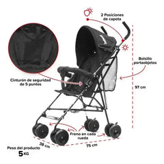 Cochecito Para Bebes Paraguitas Bebesit Plegable Tours Color Negro Estructura Negro