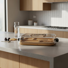 Bandeja De Bamboo Con Tapa Acrílico Para Picadas Marrón Claro