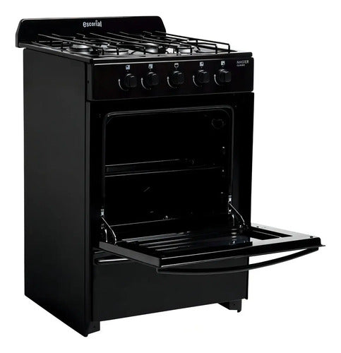 Cocina Master Classic Color Negro Con Puerta Con Visor Gas Natural Escorial