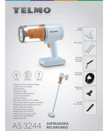 Aspiradora Recargable Yelmo As-3244 395ml Filtro Hepa 80w Turquesa