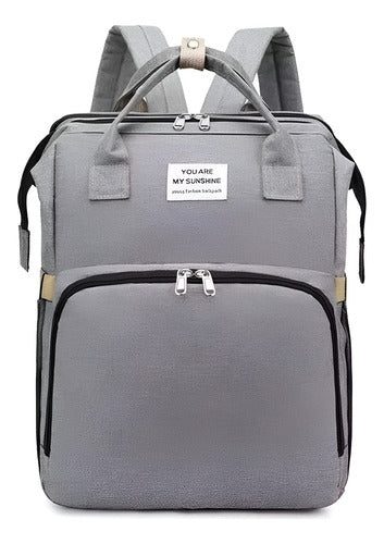 Mochila Maternal Multifunción Cuna Cambiador Para Bebe Gris Gris Claro Liso