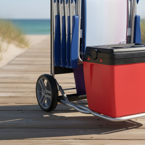Carrito Playero Aluminio Playa Porta Reposeras Sombrilla Bel Negro