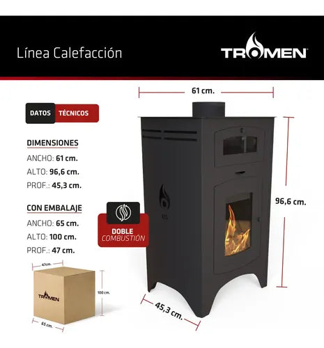Salamandra Tromen Austral A15 Horno 120m² Leña Calefacción Eficiente
