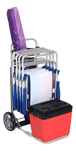 Carrito Playero Aluminio Playa Porta Reposeras Sombrilla Bel Negro