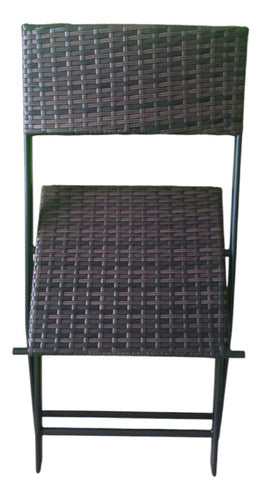 Combo 2 Sillas Rattan Plegables 1 Mesa 60cm Vidrio Caño Ct Marrón Ratán