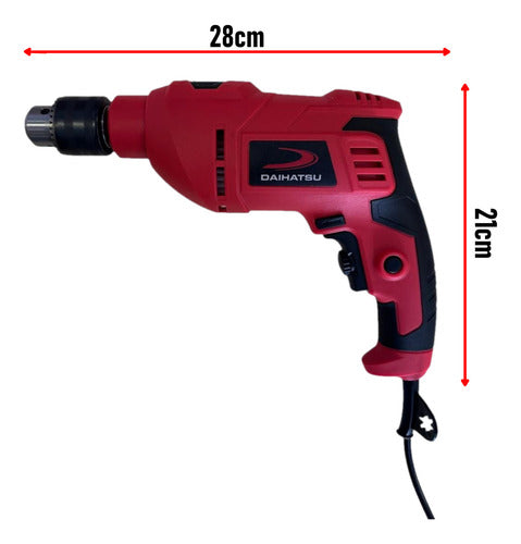 Taladro Percutor Eléctrico 500w 13mm Con Maletín Y Juego De Mechas Daihatsu Ti500k Control De Velocidad Variable Y Funciones De Reversa Y Percutor