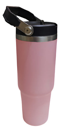 Vaso Termico Acero Inox Frio Calor Manija 900ml Tm Rosa Liso