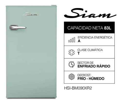 Heladera Siam Retro Bajo Mesada Verde 90l Hsi-bm090cxr2 Cycle Defrost