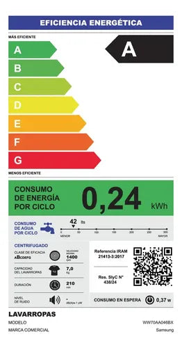 Lavarropas Automático Samsung Inverter Hasta 7kg Color Inox Ww70aa46bx