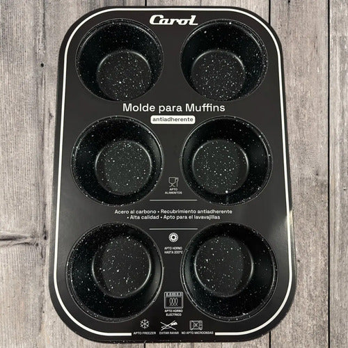 Molde Para Muffin Carol Antiadherente 6 Cavidades Color Negro