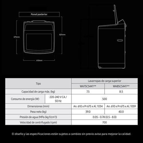 Lavarropas Samsung Sawa85 8.5kg Carga Superior Led Color Blanco