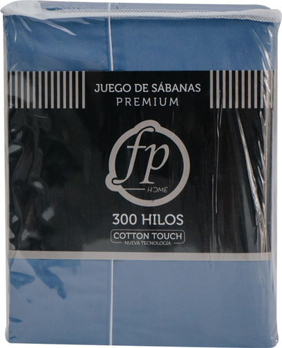 Juego Sábanas King Size Azul Microfibra Fp Home 2 Fundas Liso