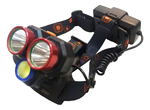 Linterna Minero Vincha De Cabeza Led Usb Bateria De 3 Luces Blanco Negro