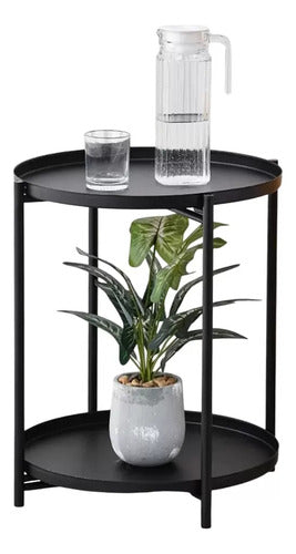 Mesa Ratona Mesa De Arrime De Luz Metal 2 Estantes Vivendi Negro