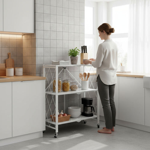 Organizador Multiuso 3 Estantes Plegable Ruedas Tm Blanco Cs