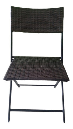 Combo 2 Sillas Rattan Plegables 1 Mesa 60cm Vidrio Caño Ct Marrón Ratán