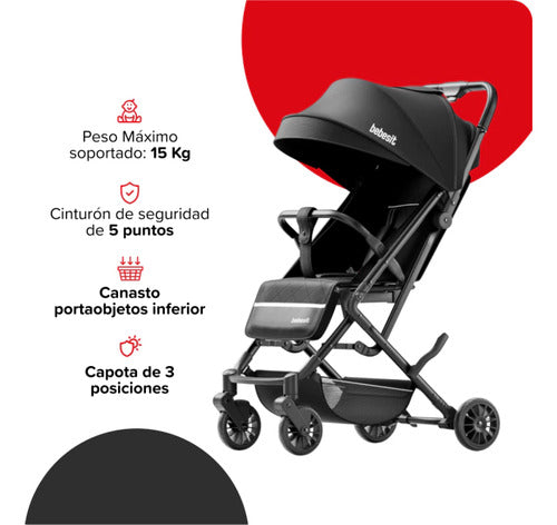 Cochecito Plegado Bebesit 1301a Luggy Negro 3 Posiciones Cts Negro Negro