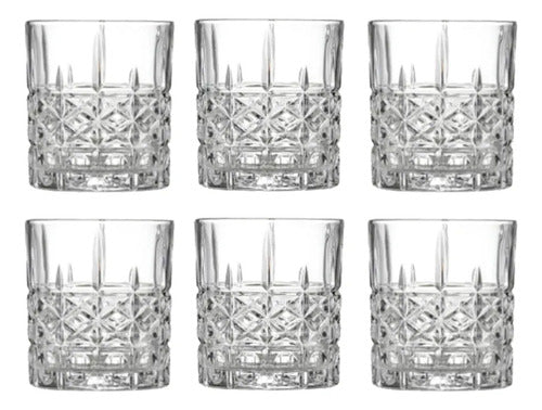 Juego De Vajilla 6 Vasos 350ml Vidrio Labrado Bandeja Carol Negro Lisa