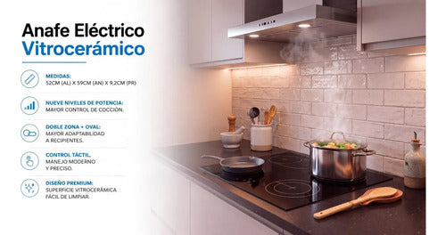 Anafe Eléctrico Vitrocerámico Ae08-00020 Vitro De 60 Cm Negro