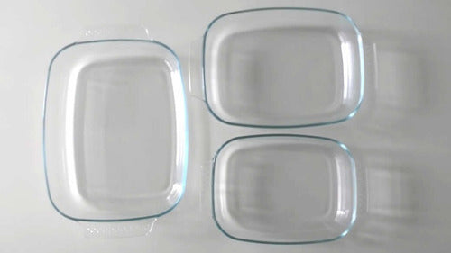 Juego 3 Asaderas Bandejas Rectangular De Vidrio Templado Cts Transparente