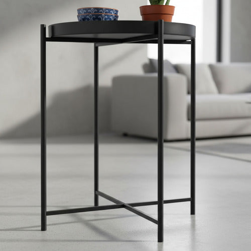 Mesa Ratona Mesa De Arrime De Luz Metal Negra Vivendi Negro
