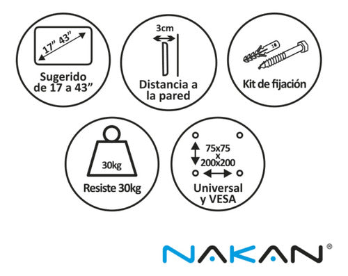 Soporte Fijo Tv Lcd Nakan Nak-456 De 17 A 43 Pulgadas 30kg Negro