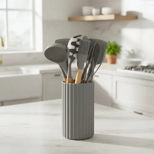Set De Utensillos Silicona Mango Madera Cocina Carol