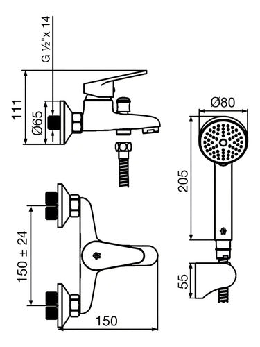 Grifería De Baño Fv M4 Compacta 0310/m4-cr Bañera Ducha Cromo Cromado