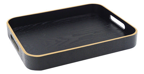 Bandeja Rectangular De Madera C/asas Carol 35 X 28 X 4,5cm Negro