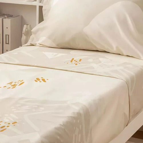 Juego De Sábanas Casablanca Oro 2 1/2 Plazas 100%algodón Cts Ayse Estampado