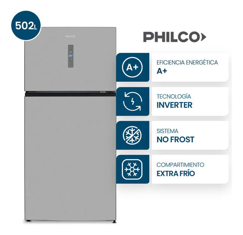 Heladera Philco Phnt504xi Top Mount No Frost Inverter 502l Acero Inoxidable