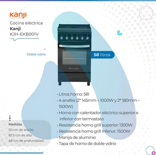 Cocina Eléctrica Kanji Kjh-ekb001v 50cm Grill Color Negro