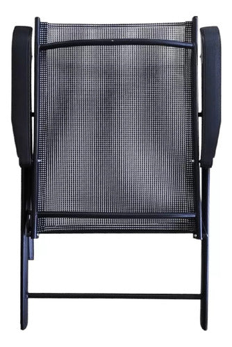 Combo 4 Sillas Plegable Jardin Ratan 1 Mesa 80cm Vidrio Caño Negro Lisa