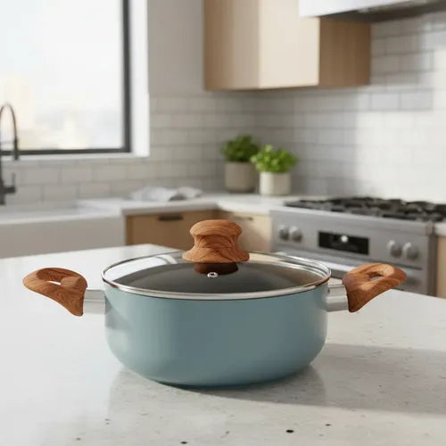 Set Bateria Cocina 7 Pz Carol Antiadherente Cacerola Sarten Azulino