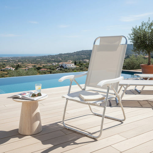 Reposera 4 Posiciones Bel Aluminio Poliéster Pvc Blanco Blanco