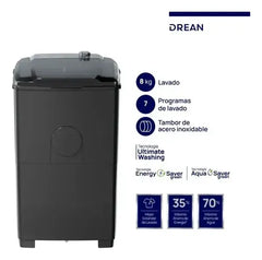 Lavarropas Semi Automático Drean Ltdr87sg0 8 Kg Gris Oscuro