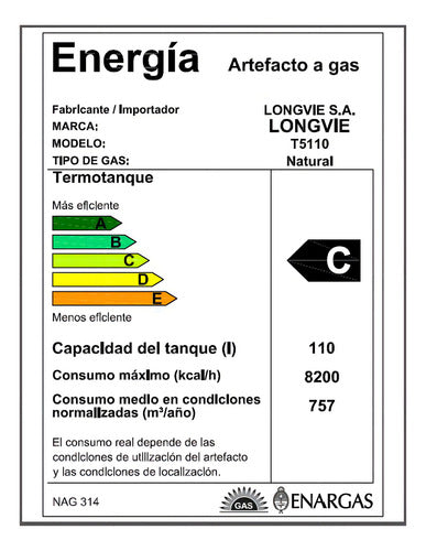 Termotanque Multigas Longvie Plus T5110 Con Poliuretano 110 Li Color Blanco