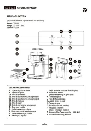 Cafetera Eléctrica Digital Semiautomática Yelmo Ce5125 20 Bares Negro Café En Granos Y Café Molido 20 Bares