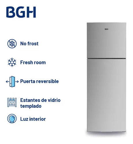 Heladera Inverter No Frost Bgh 338l Brt330i1a Inox Gris