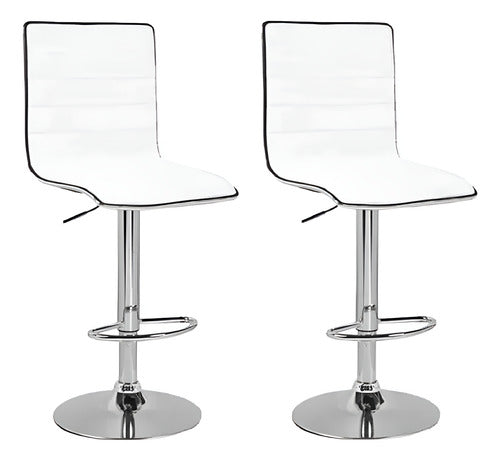 2 Banquetas Altas Taburete Tapizado Respaldo Blancas Vivendi Cromado Blanco